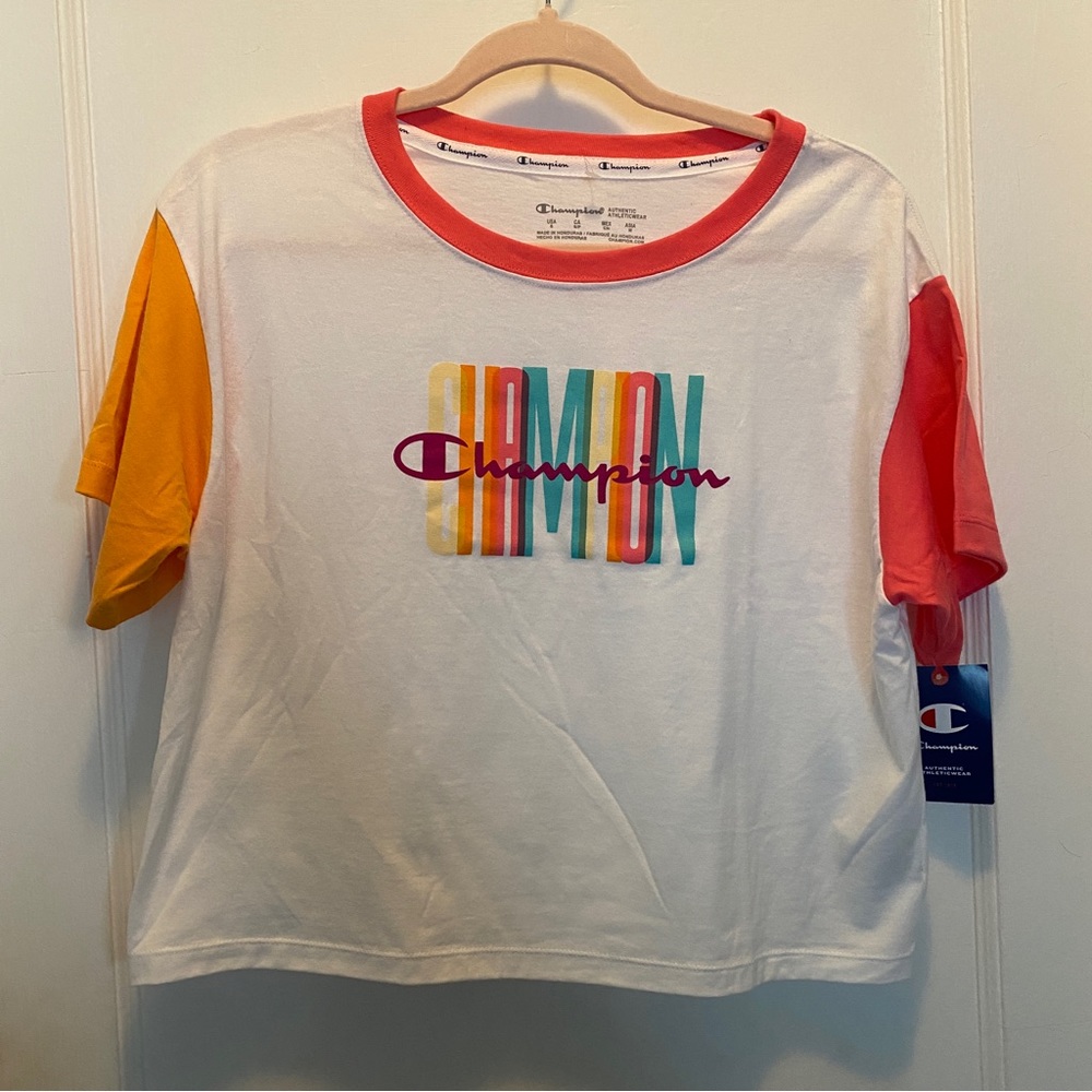 Cropped Champion Logo Multi-colored Tee - Small NWT
